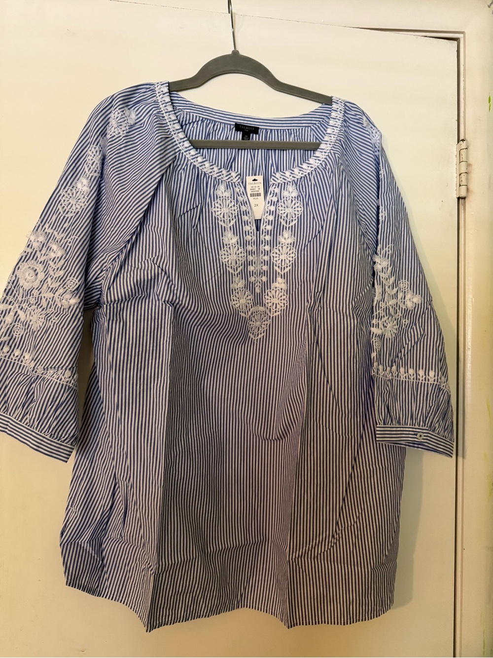 Talbots Blue and White Striped Embroidered Tunic
